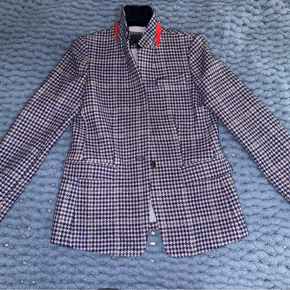 Jcrew Wool Houndstooth Jacket - Blue - image 1